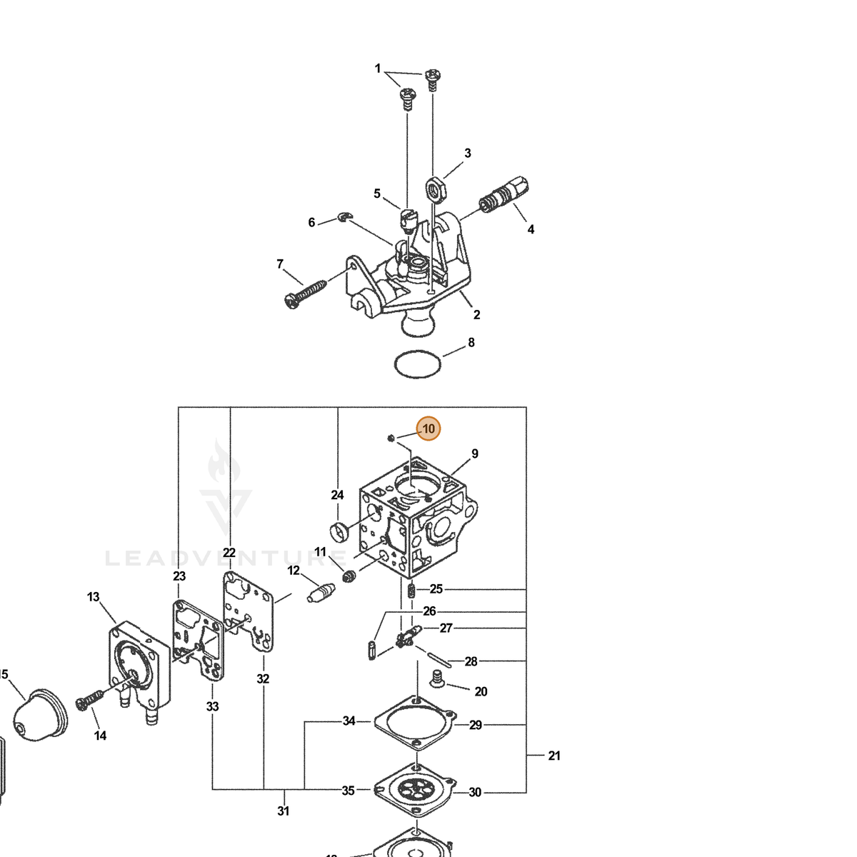 ECHO part P005000290 — IPL diagram snippet (6x zoom, amber highlight)