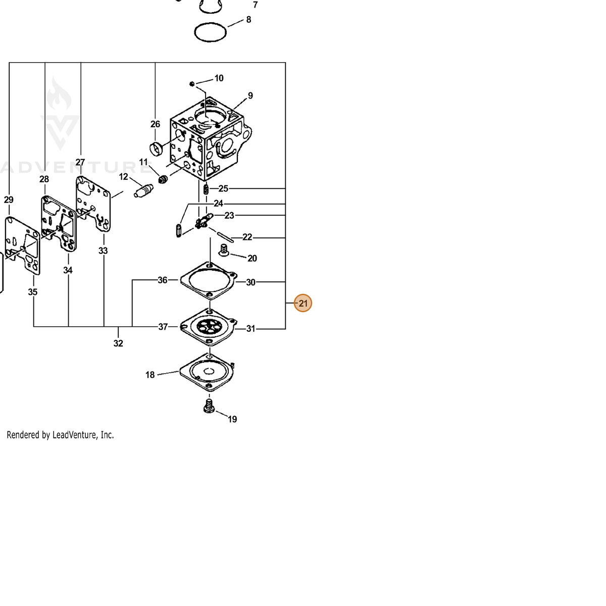 ECHO part P005000350 — IPL diagram snippet (6x zoom, amber highlight)