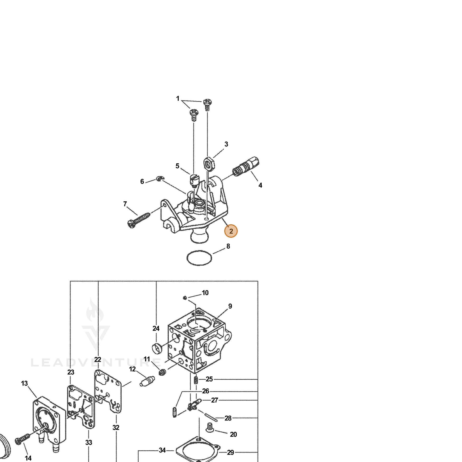 ECHO part P005000360 — IPL diagram snippet (6x zoom, amber highlight)