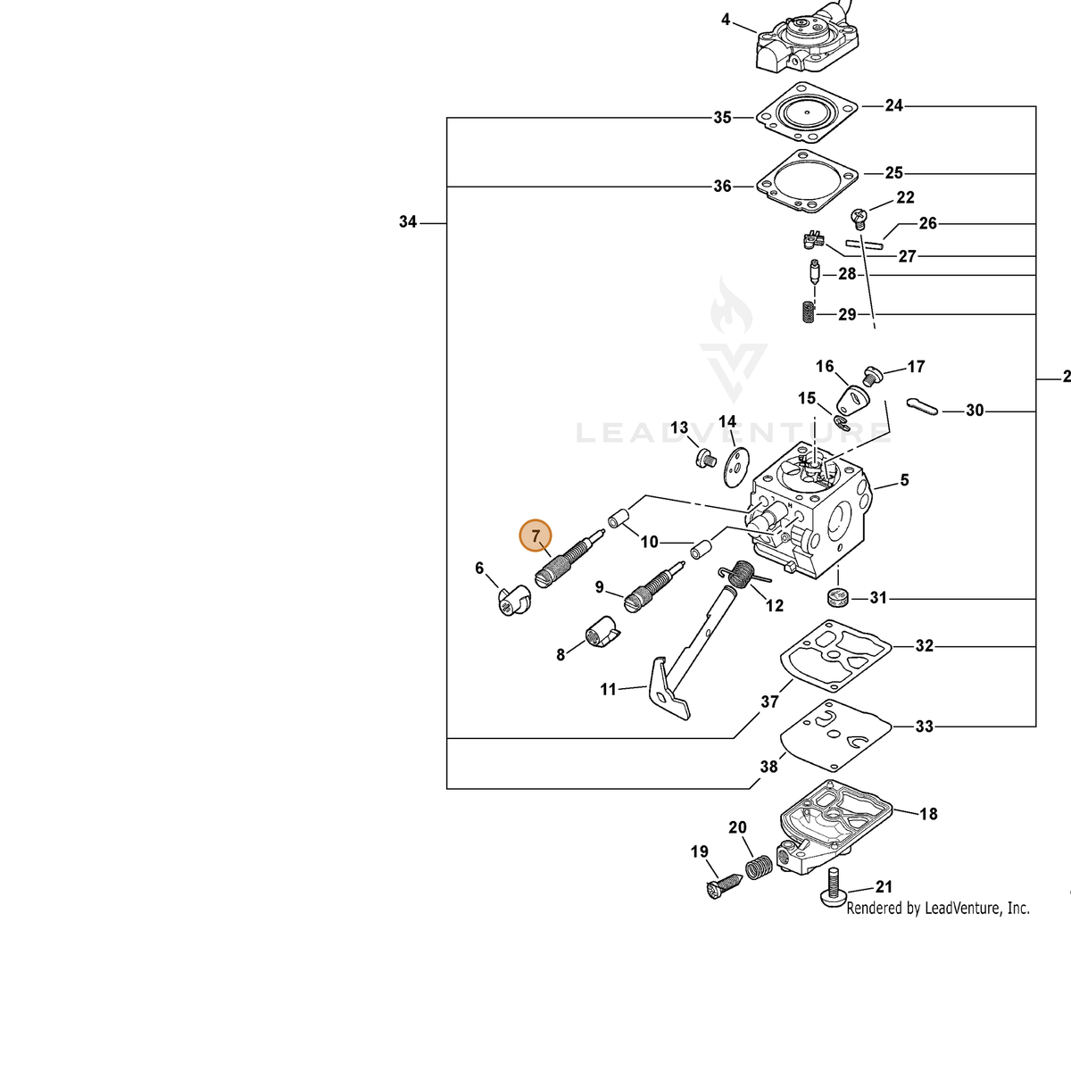ECHO part P005000460 — IPL diagram snippet (6x zoom, amber highlight)