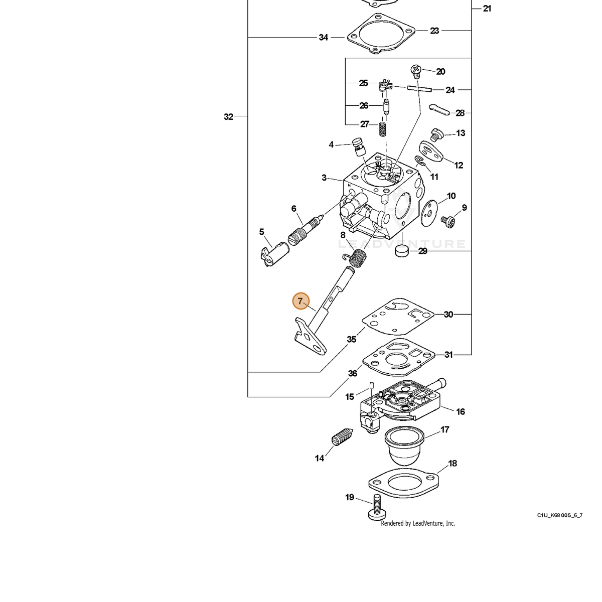ECHO part P005000490 — IPL diagram snippet (6x zoom, amber highlight)