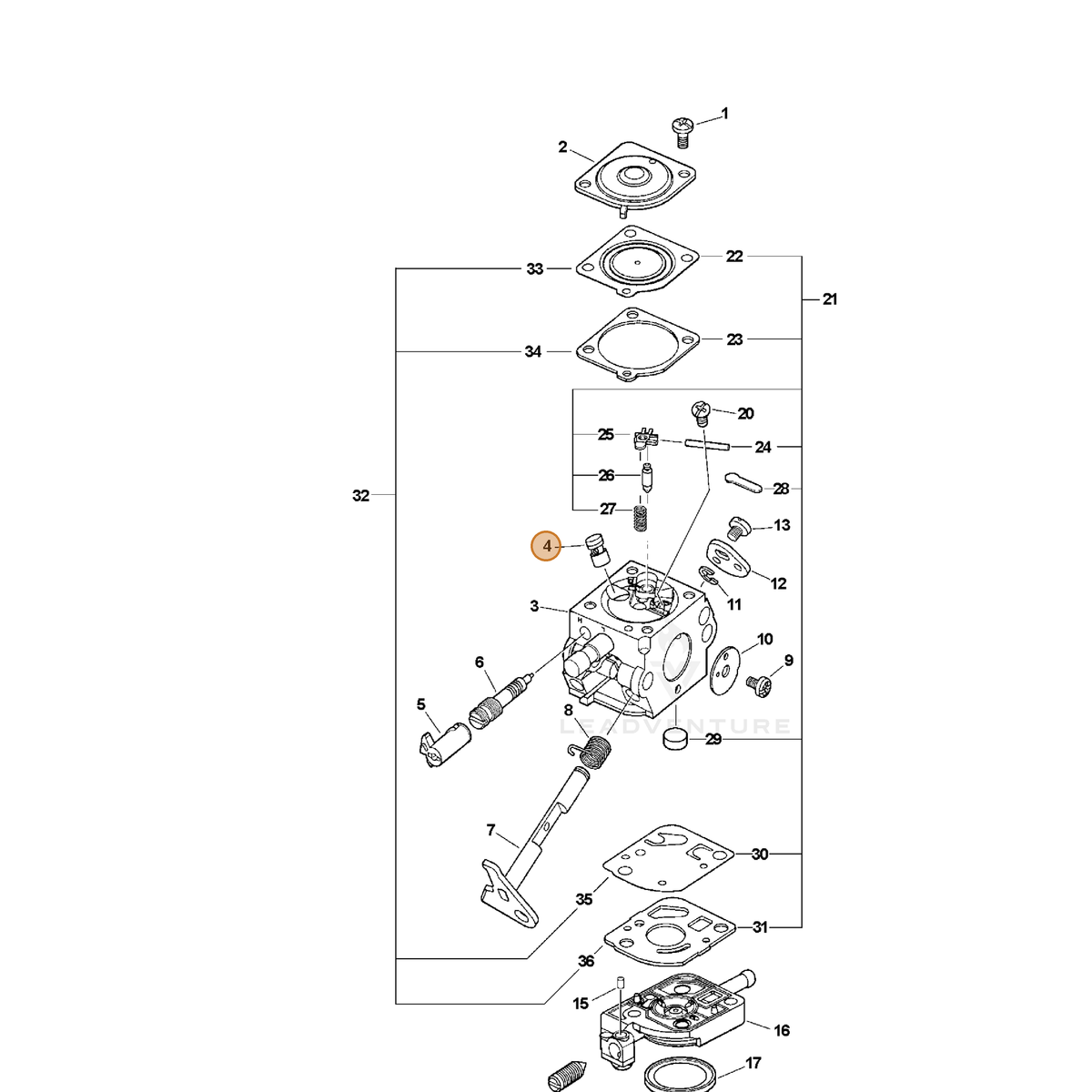 ECHO part P005000500 — IPL diagram snippet (6x zoom, amber highlight)