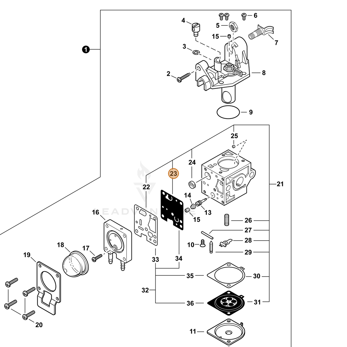 ECHO part P005000510 — IPL diagram snippet (6x zoom, amber highlight)