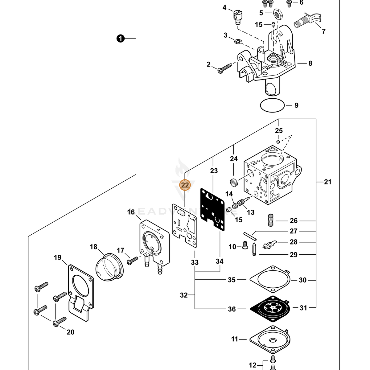 ECHO part P005000520 — IPL diagram snippet (6x zoom, amber highlight)