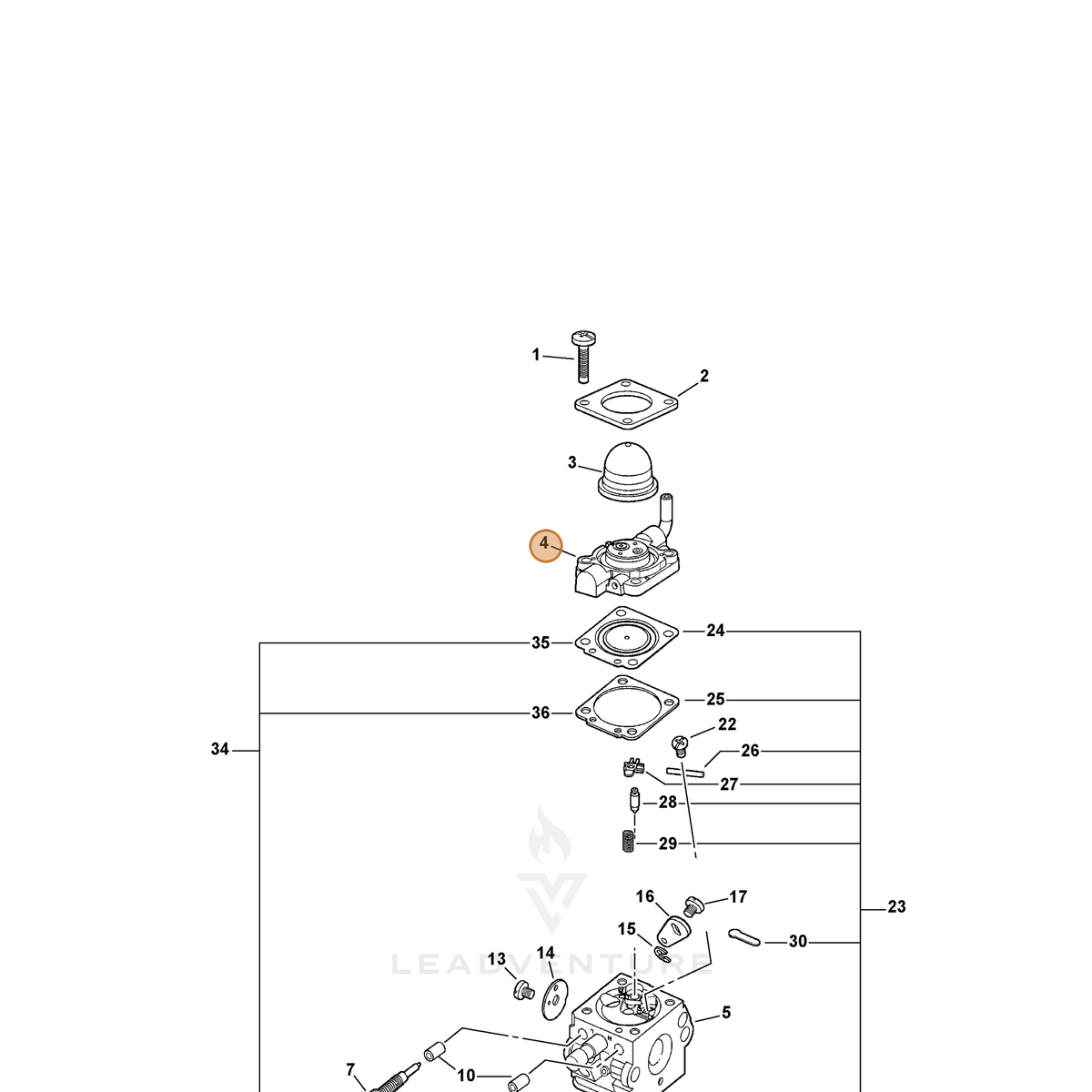 ECHO part P005000610 — IPL diagram snippet (6x zoom, amber highlight)