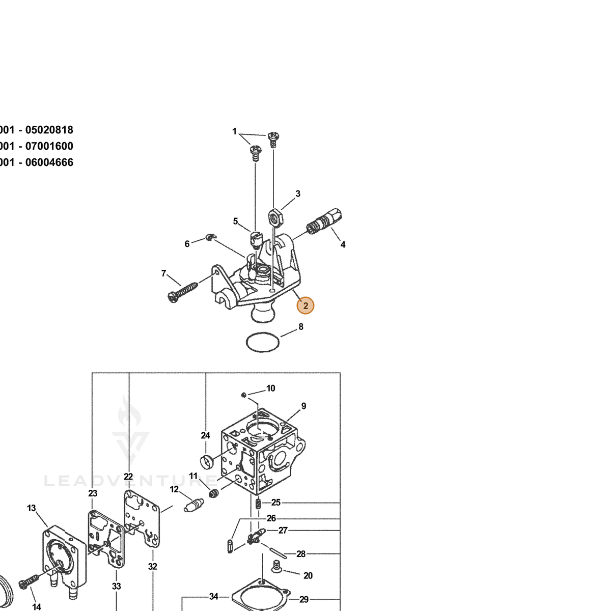 ECHO part P005000710 — IPL diagram snippet (6x zoom, amber highlight)