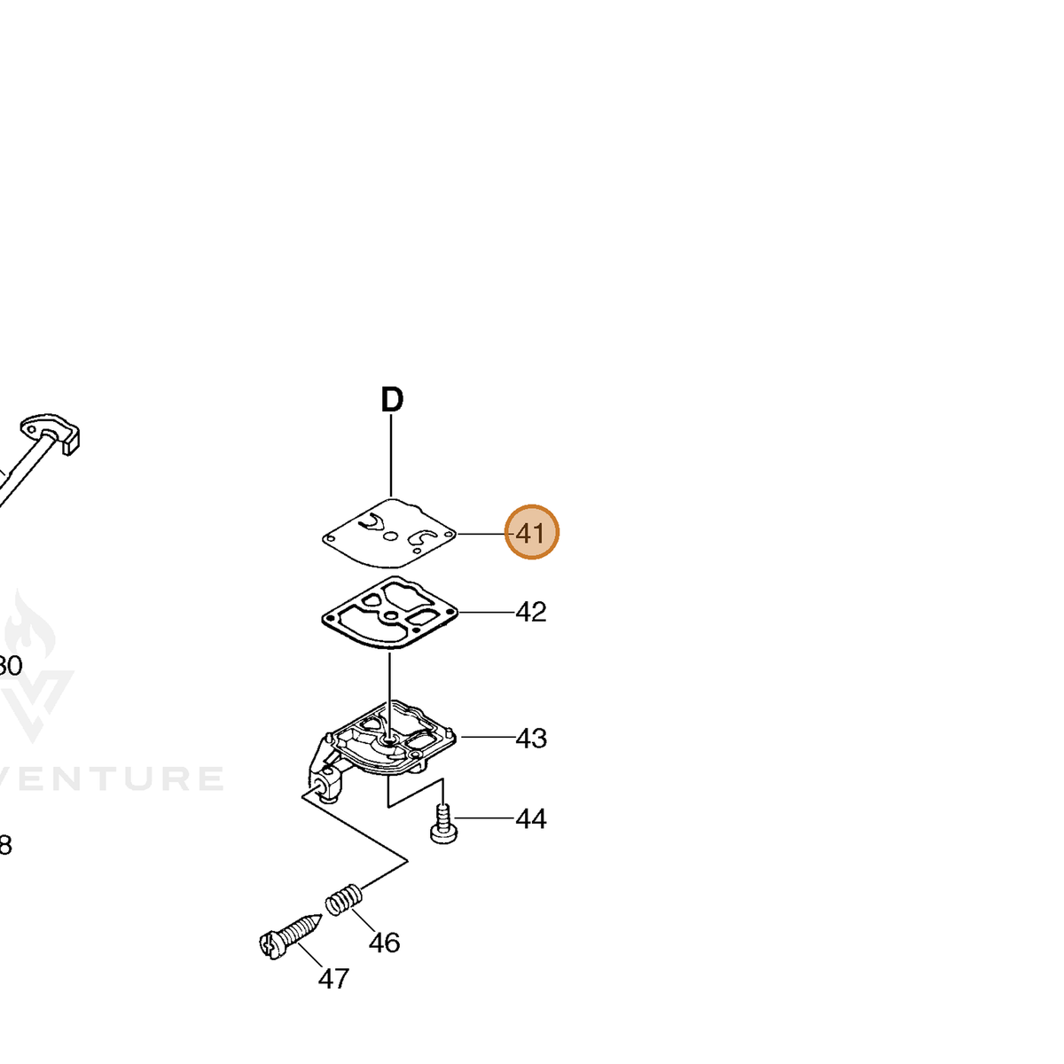 ECHO part P005000820 — IPL diagram snippet (6x zoom, amber highlight)