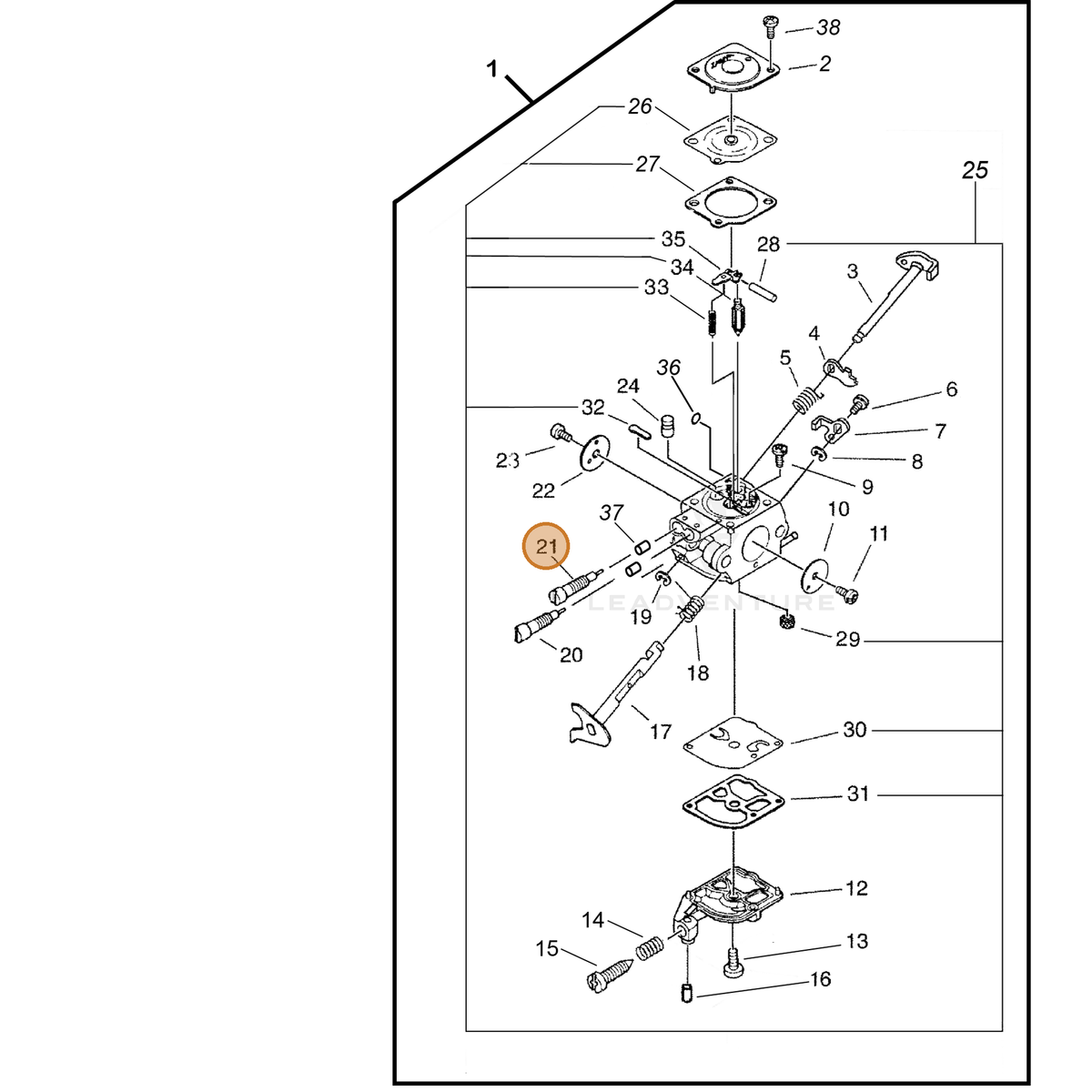 ECHO part P005000850 — IPL diagram snippet (6x zoom, amber highlight)