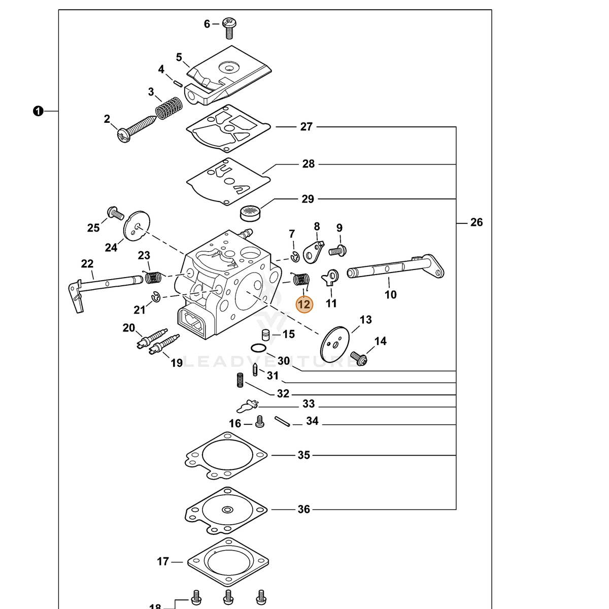 ECHO part P005000880 — IPL diagram snippet (6x zoom, amber highlight)