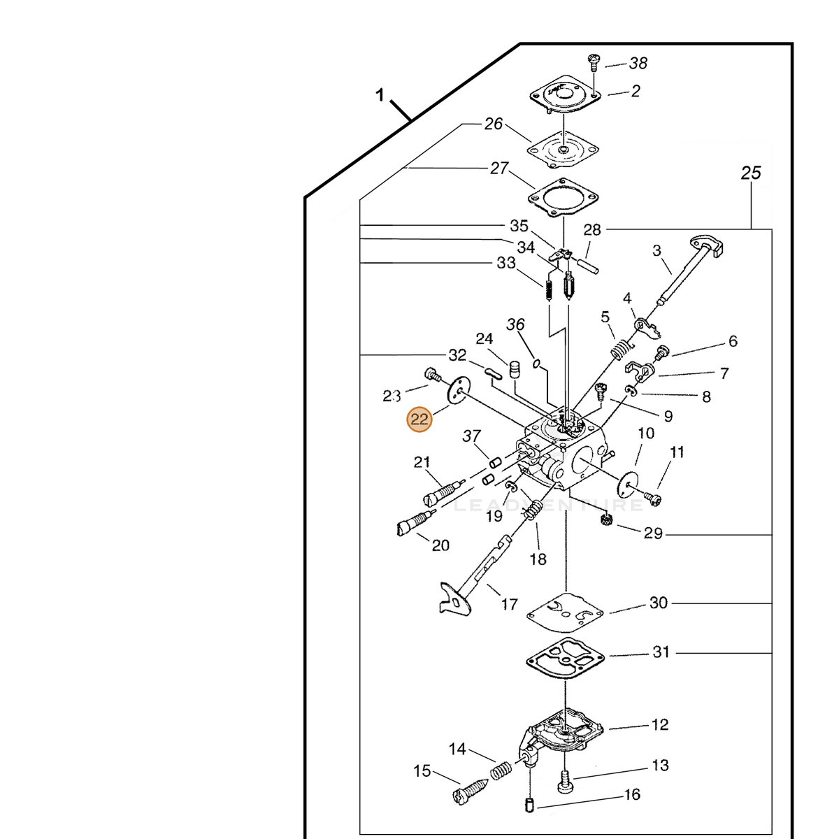 ECHO part P005000900 — IPL diagram snippet (6x zoom, amber highlight)