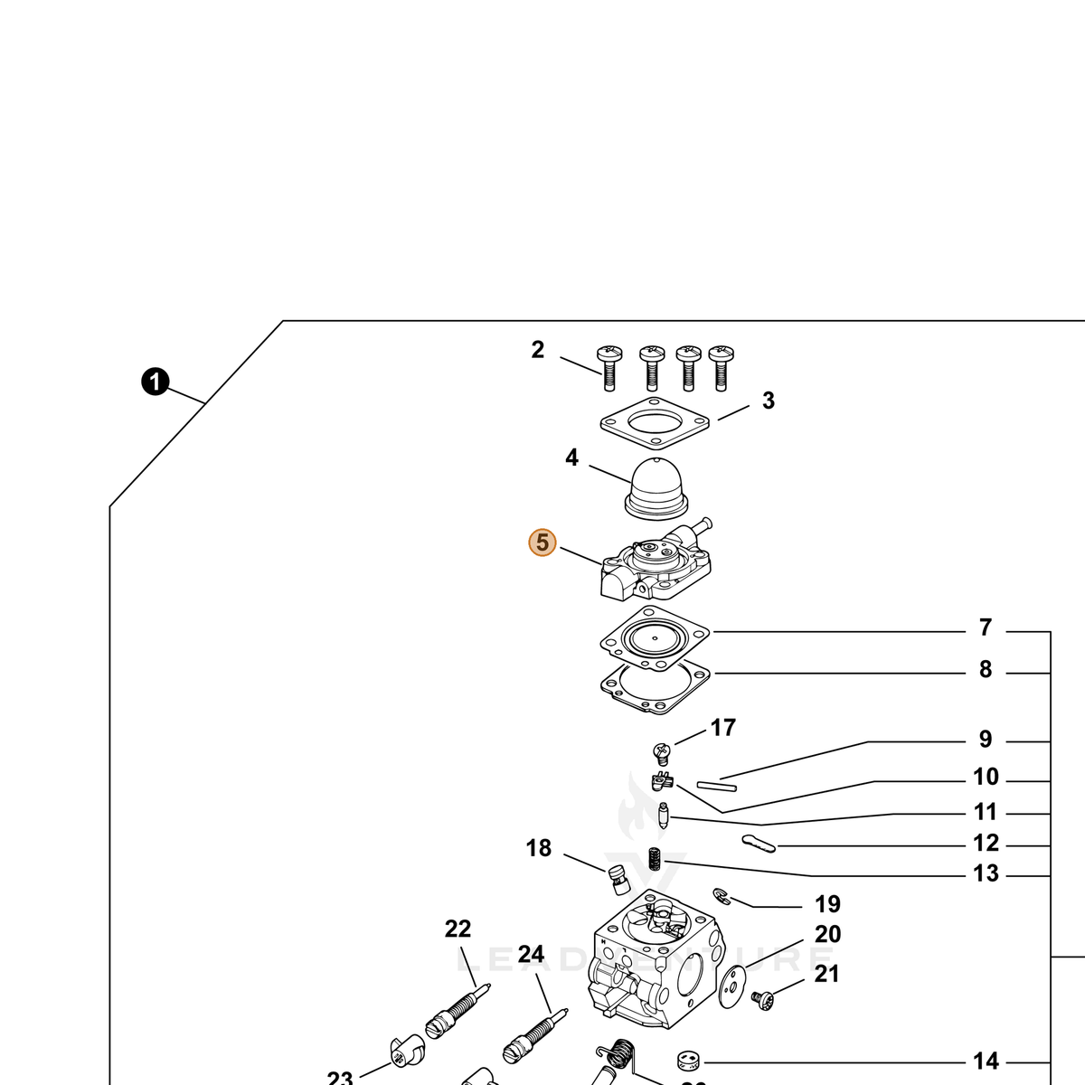 ECHO part P005000970 — IPL diagram snippet (6x zoom, amber highlight)