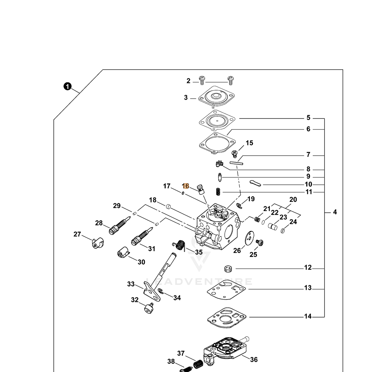 ECHO part P005001050 — IPL diagram snippet (6x zoom, amber highlight)