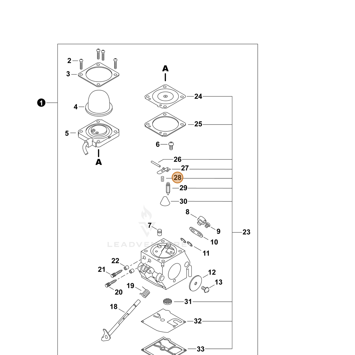 ECHO part P005001130 — IPL diagram snippet (6x zoom, amber highlight)