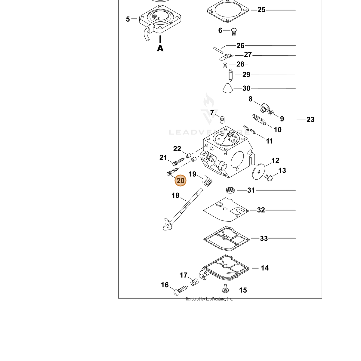 ECHO part P005001150 — IPL diagram snippet (6x zoom, amber highlight)