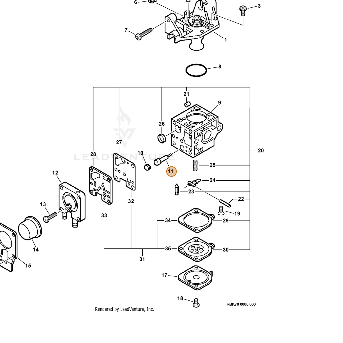 ECHO part P005001260 — IPL diagram snippet (6x zoom, amber highlight)