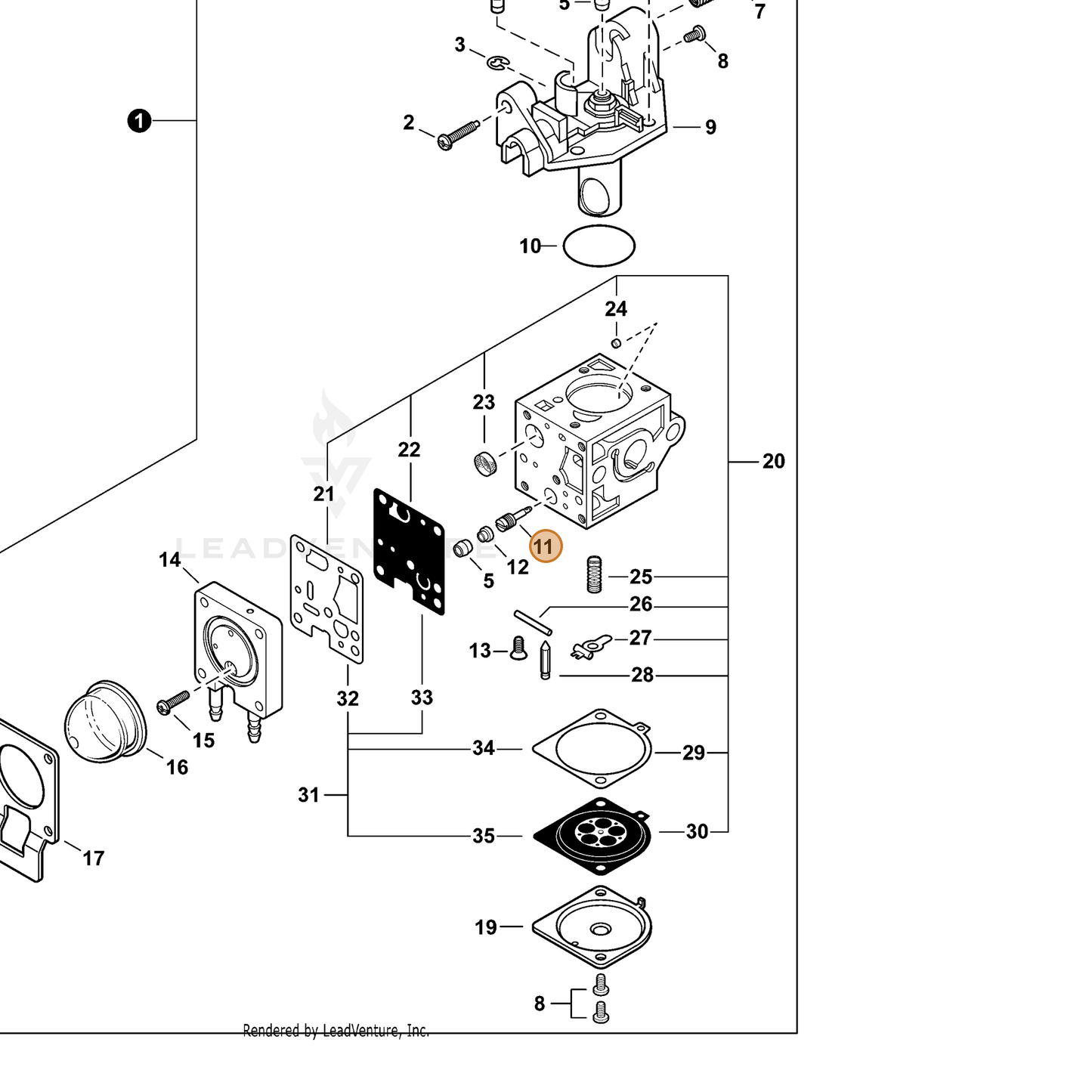 ECHO part P005001290 — IPL diagram snippet (6x zoom, amber highlight)