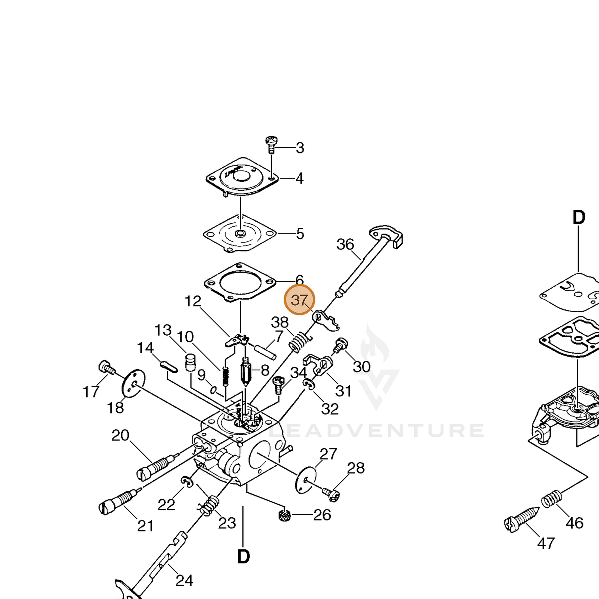 ECHO part P005001300 — IPL diagram snippet (6x zoom, amber highlight)