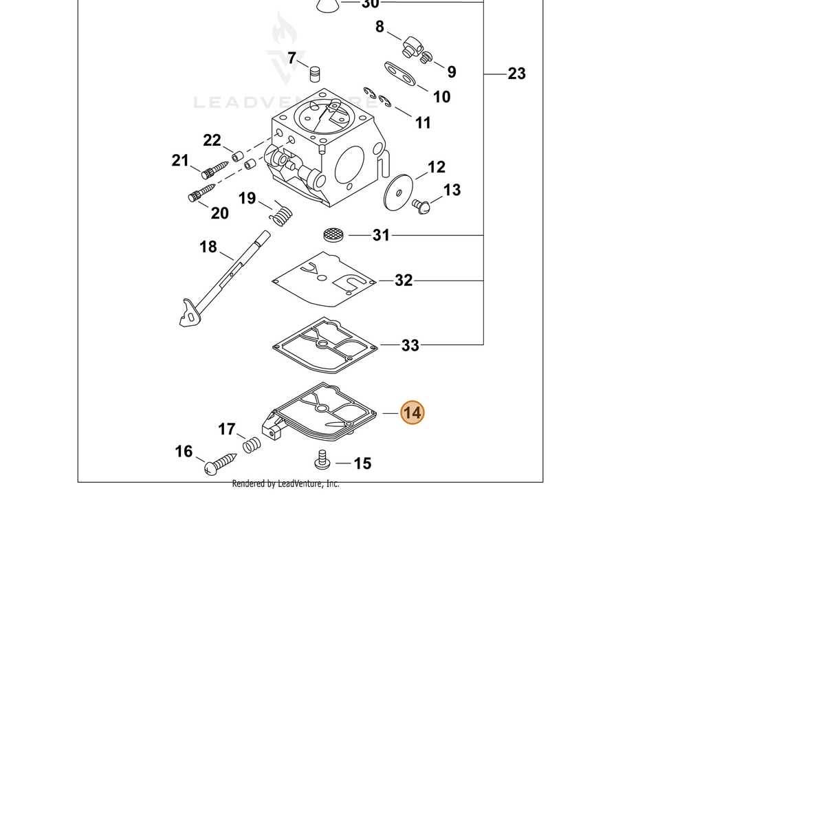 ECHO part P005001340 — IPL diagram snippet (6x zoom, amber highlight)