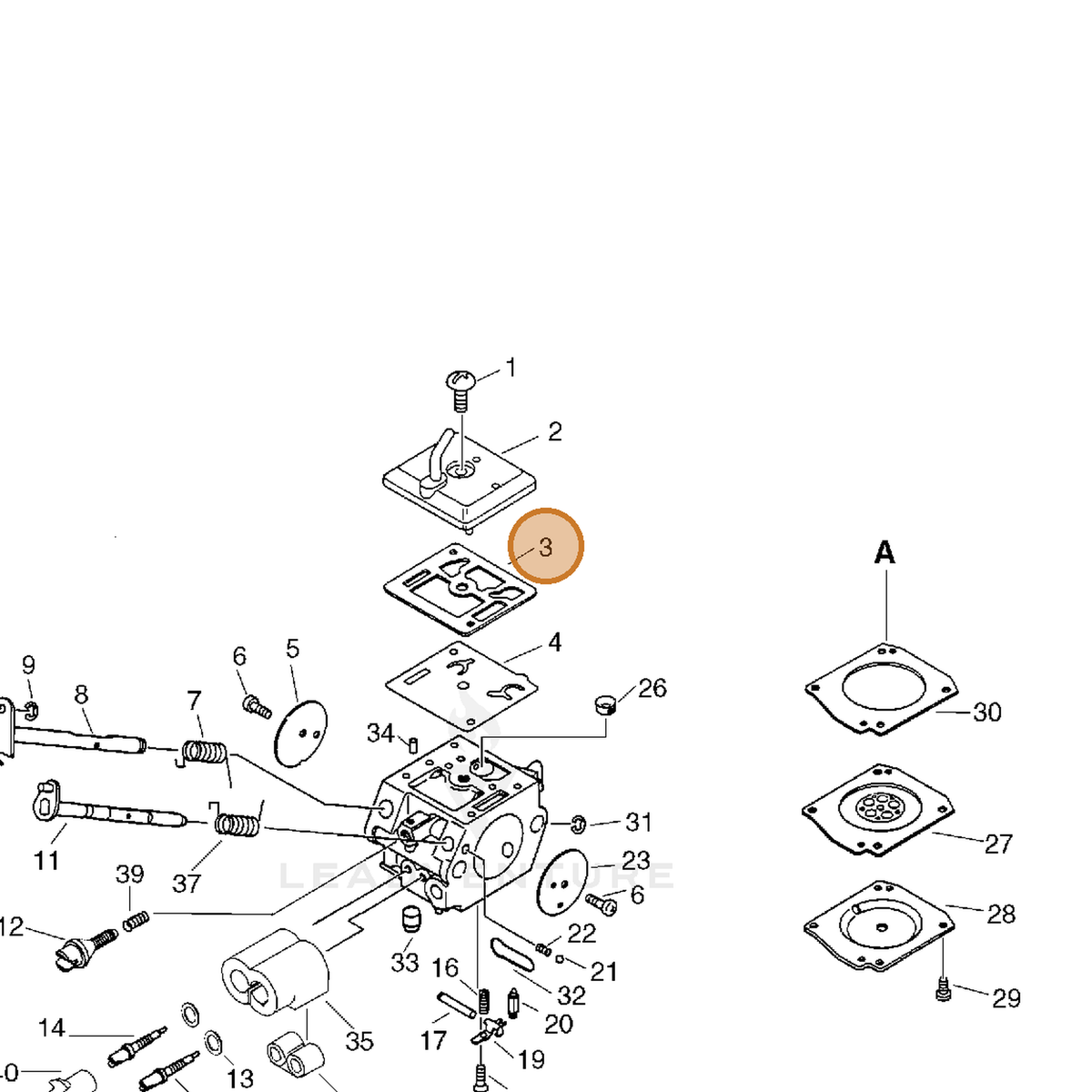 ECHO part P005001430 — IPL diagram snippet (6x zoom, amber highlight)