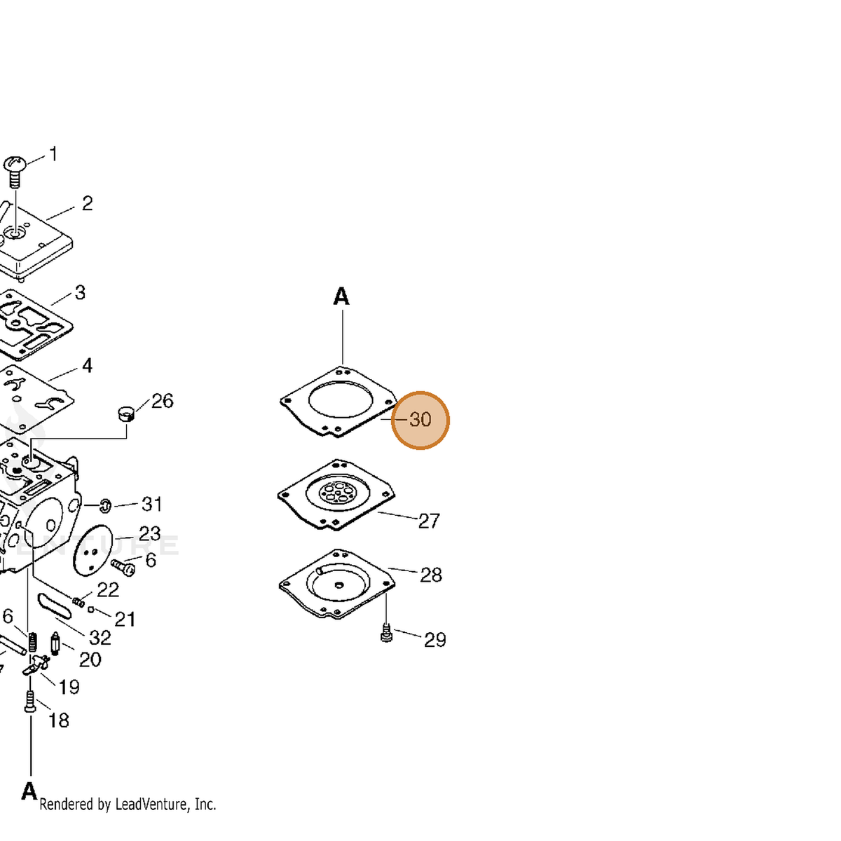 ECHO part P005001440 — IPL diagram snippet (6x zoom, amber highlight)
