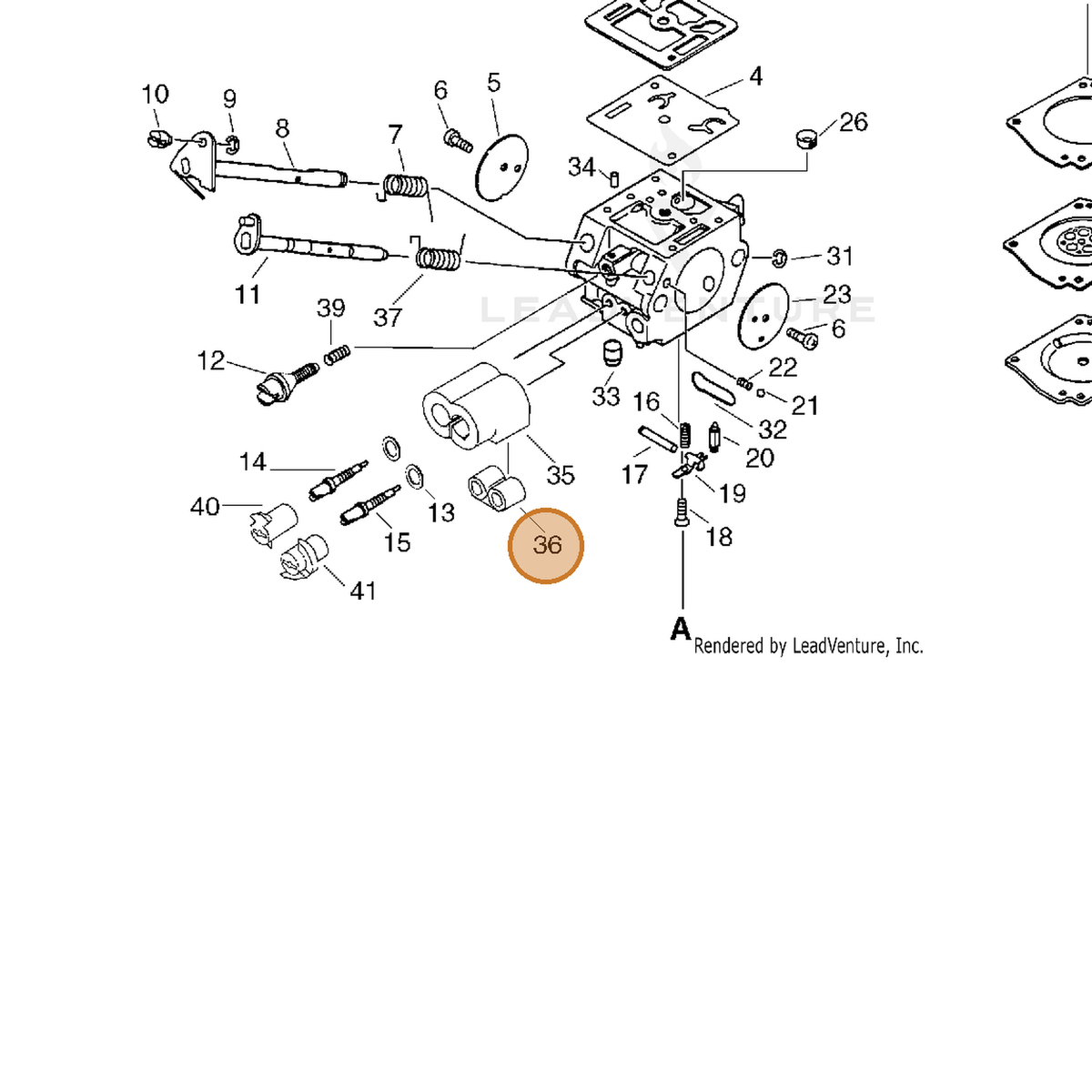 ECHO part P005001500 — IPL diagram snippet (6x zoom, amber highlight)