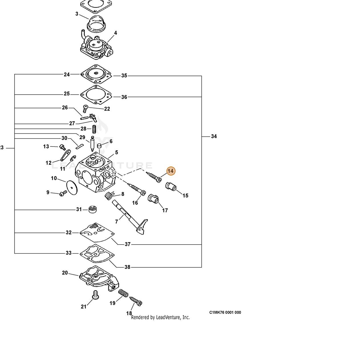 ECHO part P005001590 — IPL diagram snippet (6x zoom, amber highlight)