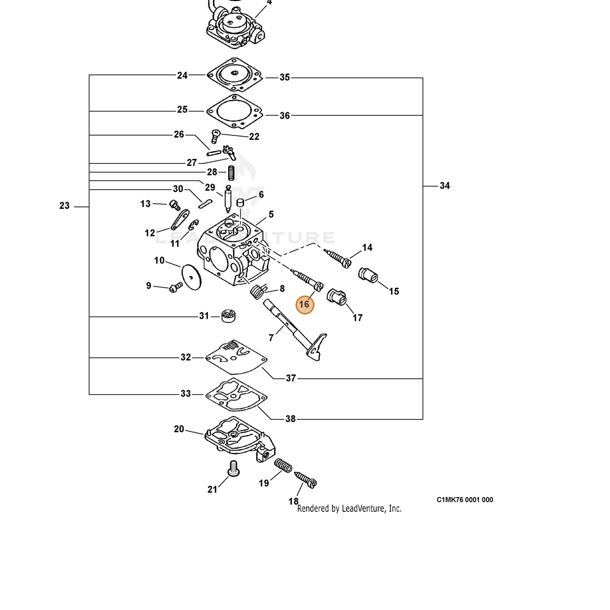ECHO part P005001600 — IPL diagram snippet (6x zoom, amber highlight)