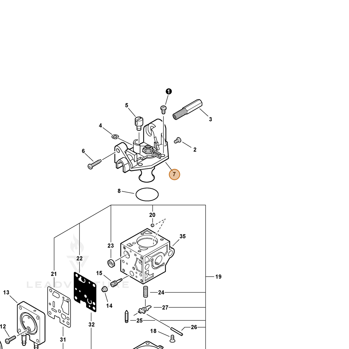 ECHO part P005001620 — IPL diagram snippet (6x zoom, amber highlight)