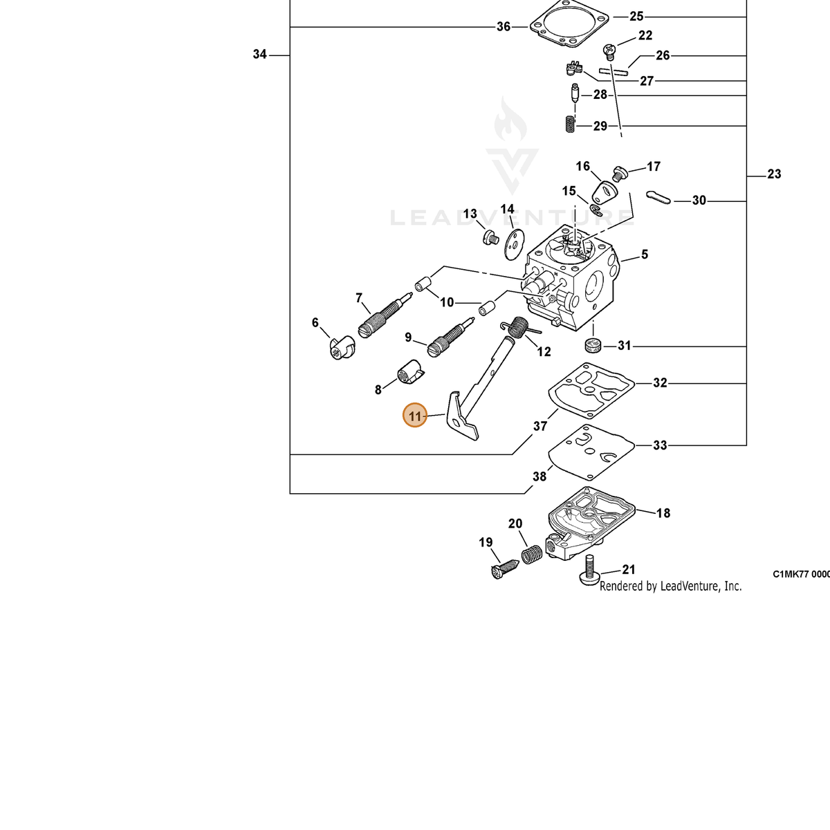 ECHO part P005001640 — IPL diagram snippet (6x zoom, amber highlight)