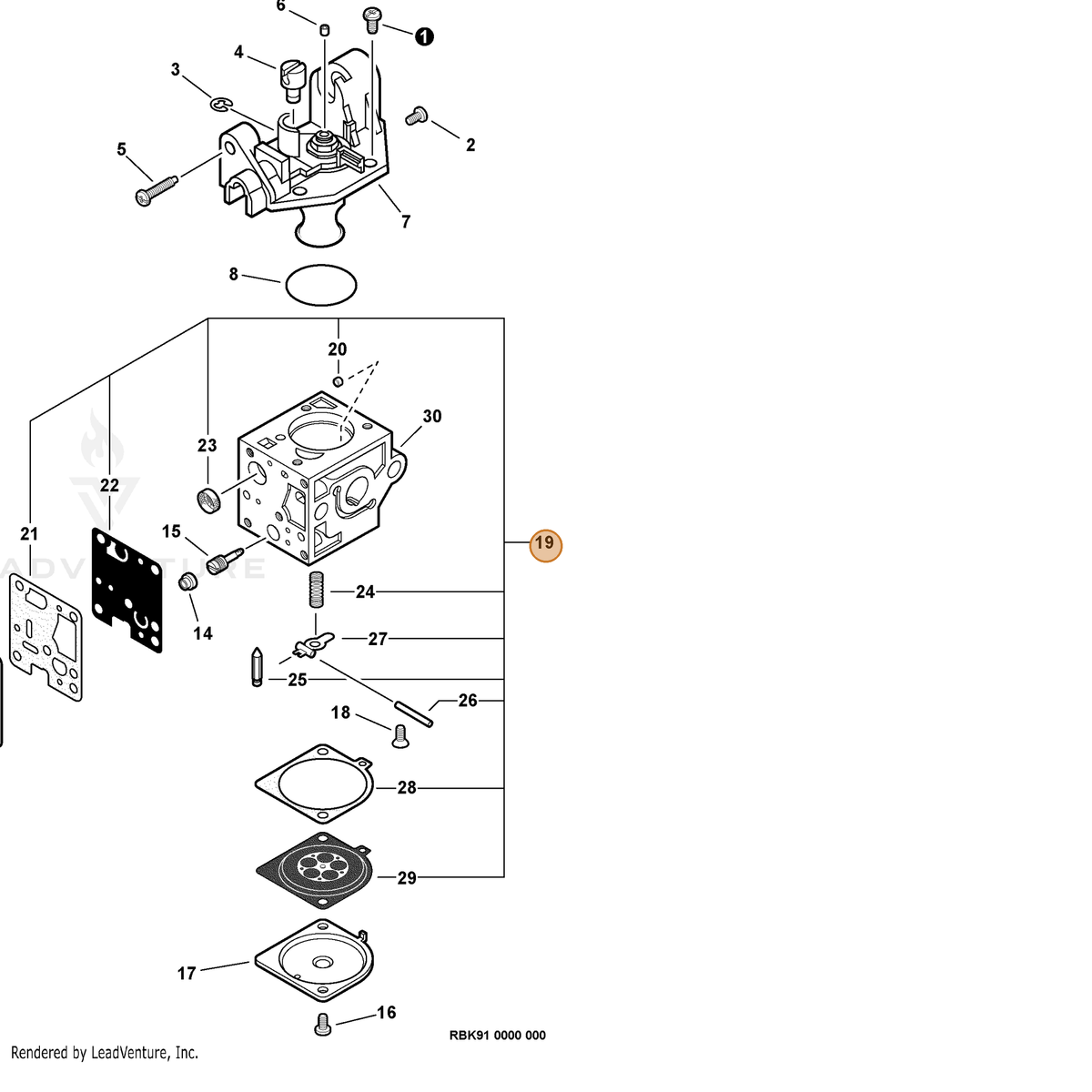 ECHO part P005001670 — IPL diagram snippet (6x zoom, amber highlight)
