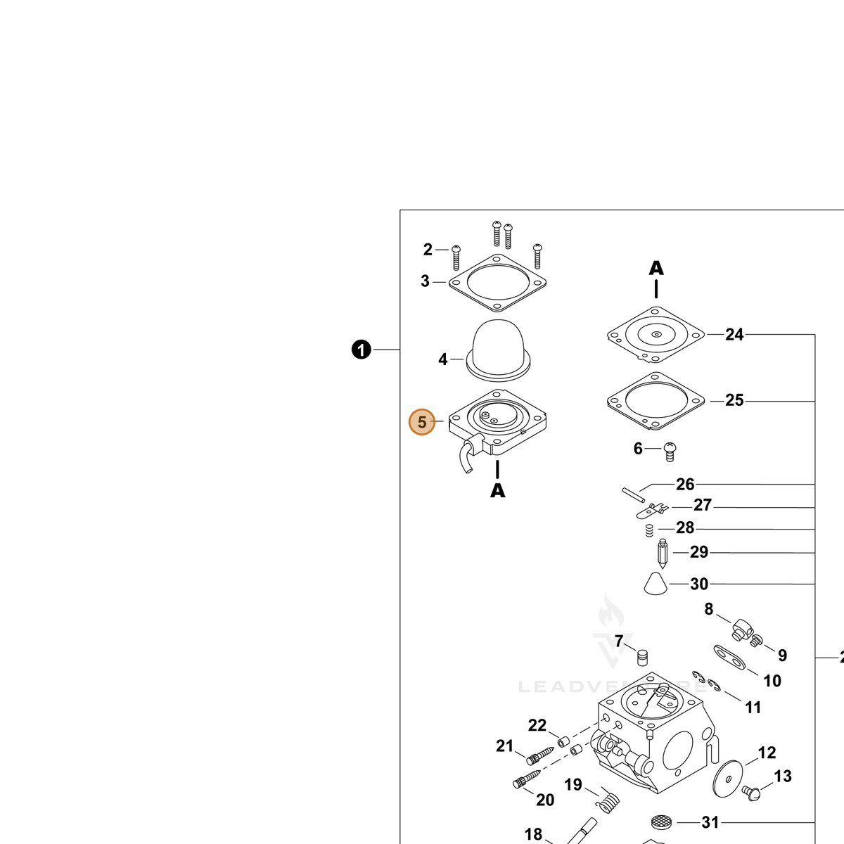 ECHO part P005001680 — IPL diagram snippet (6x zoom, amber highlight)