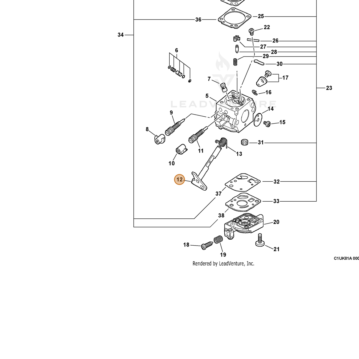 ECHO part P005001700 — IPL diagram snippet (6x zoom, amber highlight)