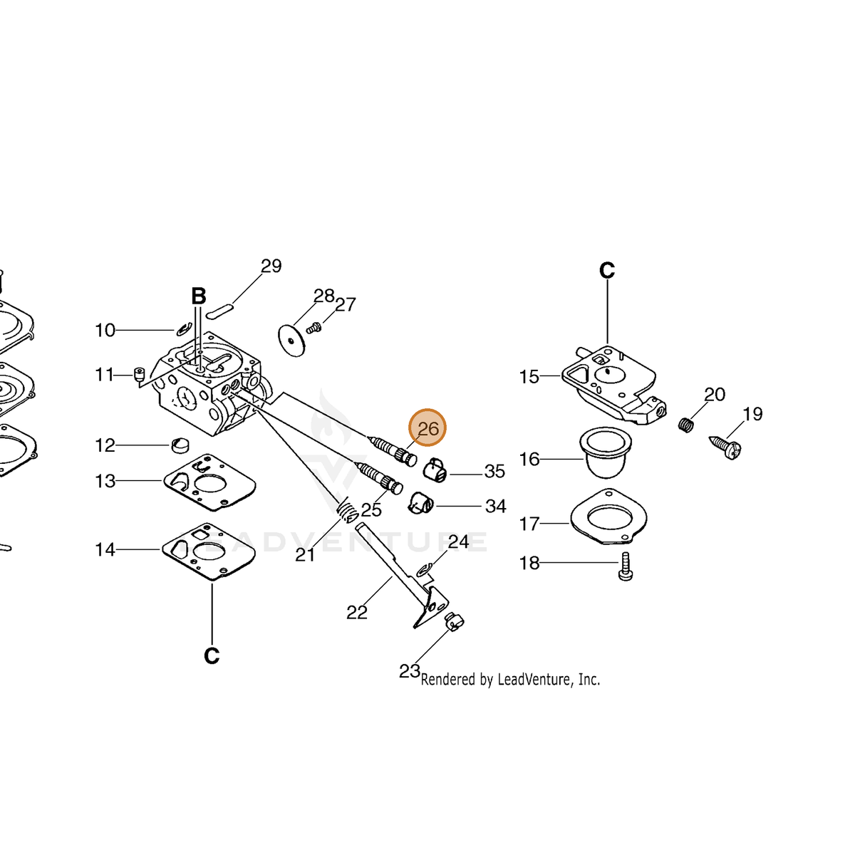 ECHO part P005001720 — IPL diagram snippet (6x zoom, amber highlight)