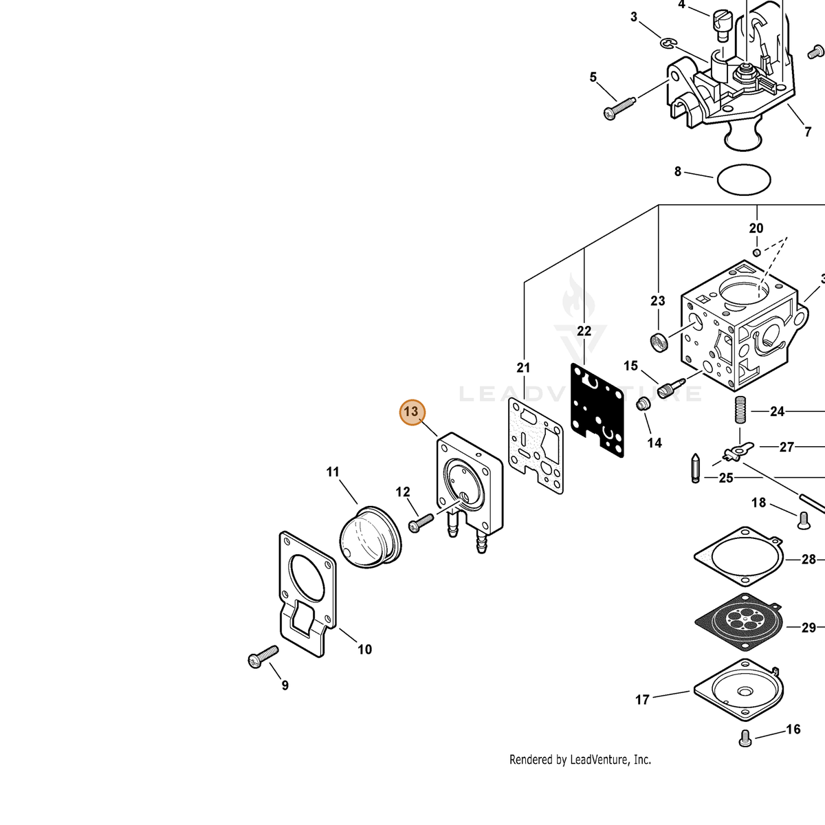 ECHO part P005001890 — IPL diagram snippet (6x zoom, amber highlight)