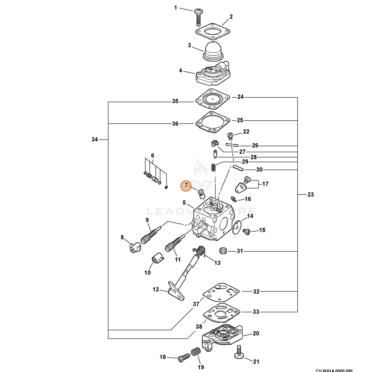 ECHO part P005001920 — IPL diagram snippet (6x zoom, amber highlight)