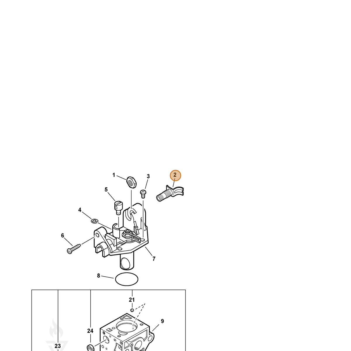 ECHO part P005002030 — IPL diagram snippet (6x zoom, amber highlight)