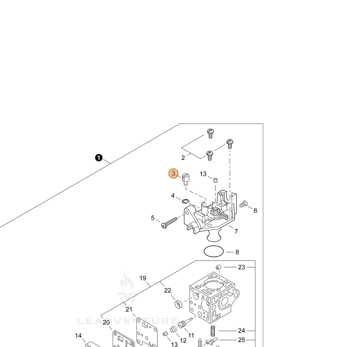ECHO part P005002200 — IPL diagram snippet (6x zoom, amber highlight)