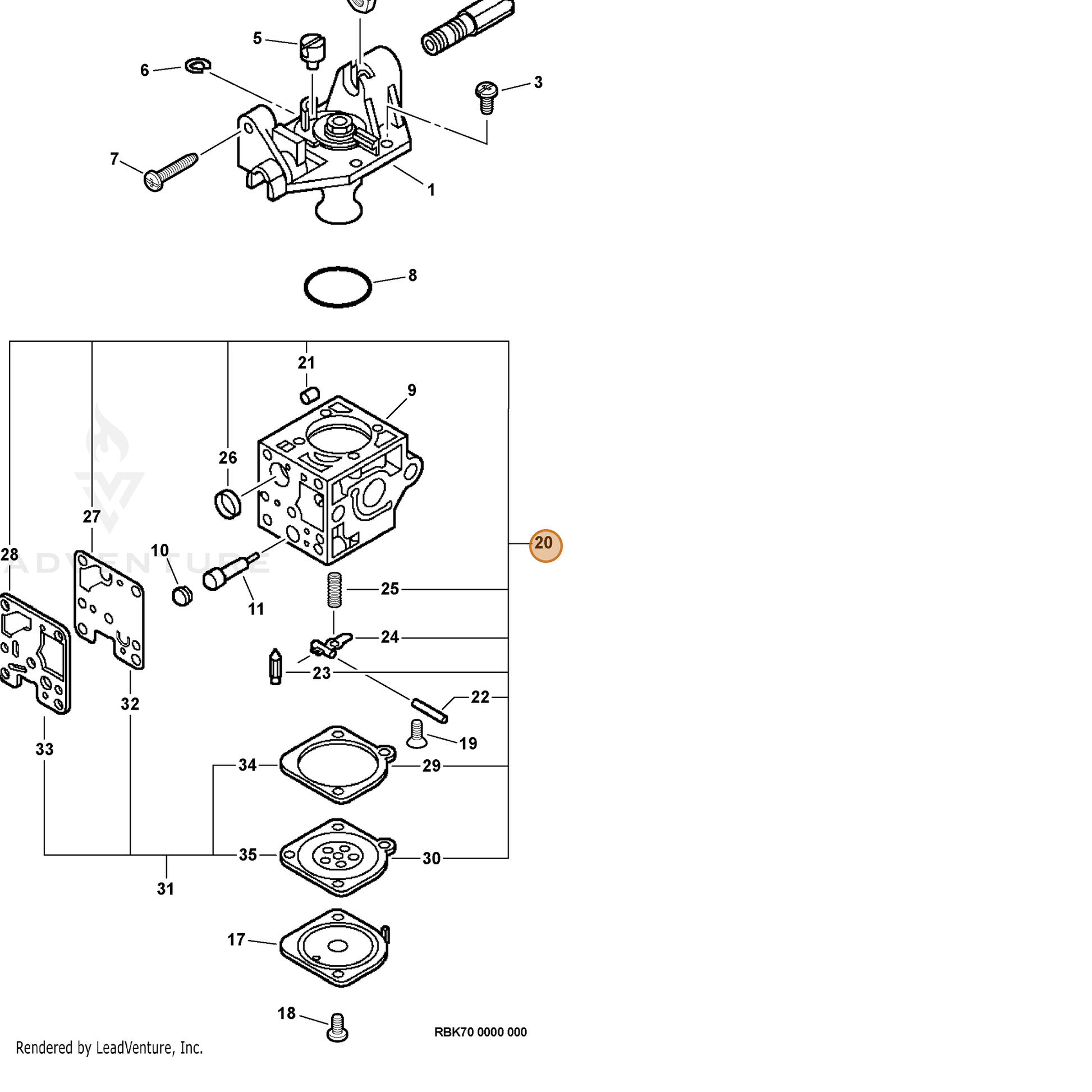 ECHO part P005002280 — IPL diagram snippet (6x zoom, amber highlight)