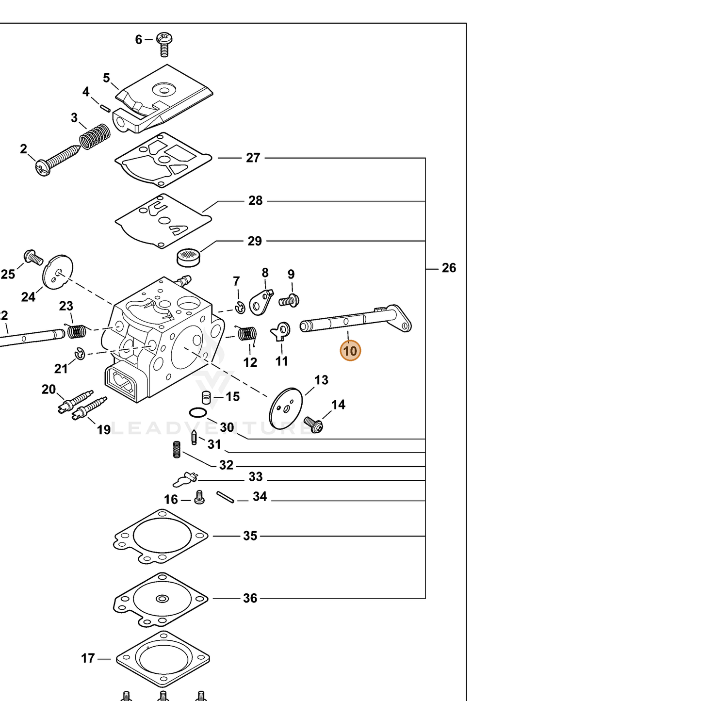 ECHO part P005002390 — IPL diagram snippet (6x zoom, amber highlight)