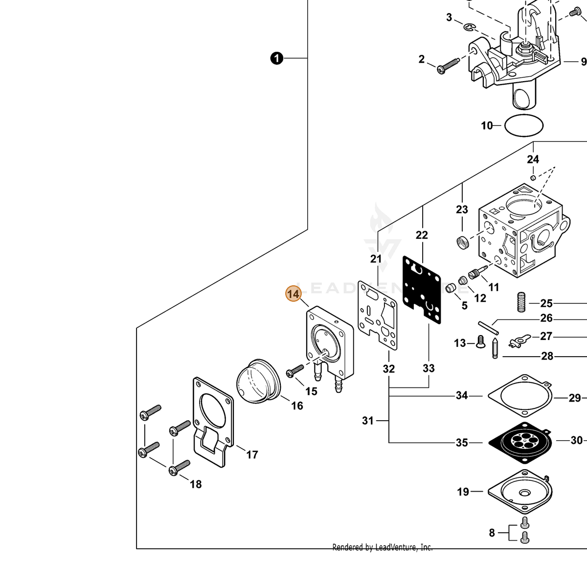ECHO part P005002480 — IPL diagram snippet (6x zoom, amber highlight)