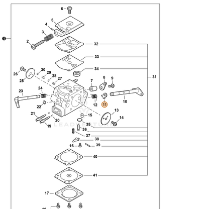 ECHO part P005003050 — IPL diagram snippet (6x zoom, amber highlight)