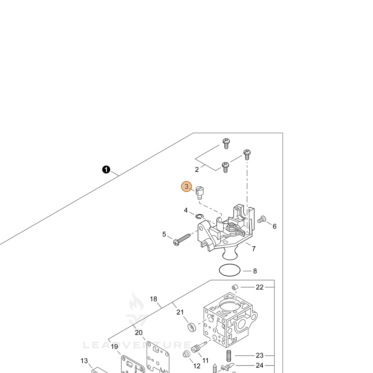 ECHO part P005003070 — IPL diagram snippet (6x zoom, amber highlight)