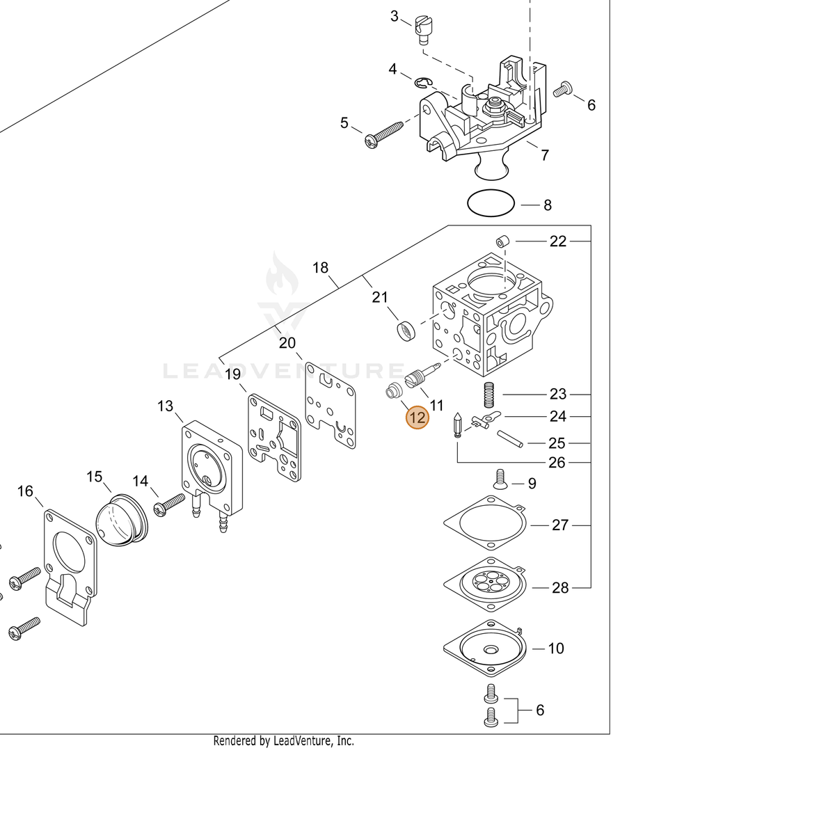 ECHO part P005003080 — IPL diagram snippet (6x zoom, amber highlight)