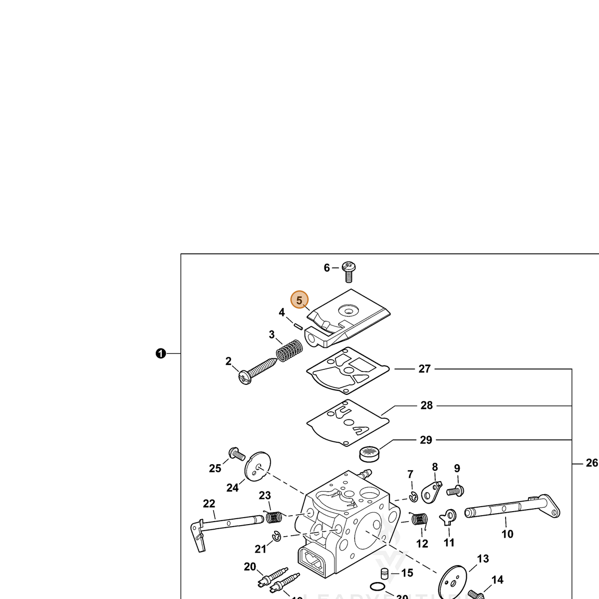 ECHO part P005003180 — IPL diagram snippet (6x zoom, amber highlight)