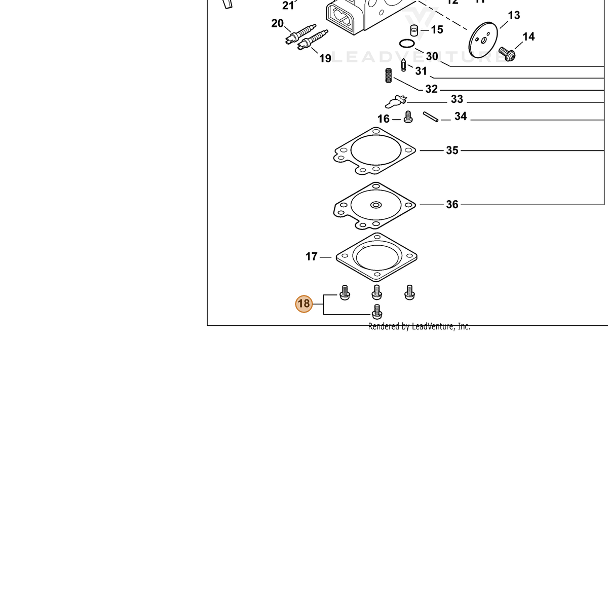 ECHO part P005003220 — IPL diagram snippet (6x zoom, amber highlight)