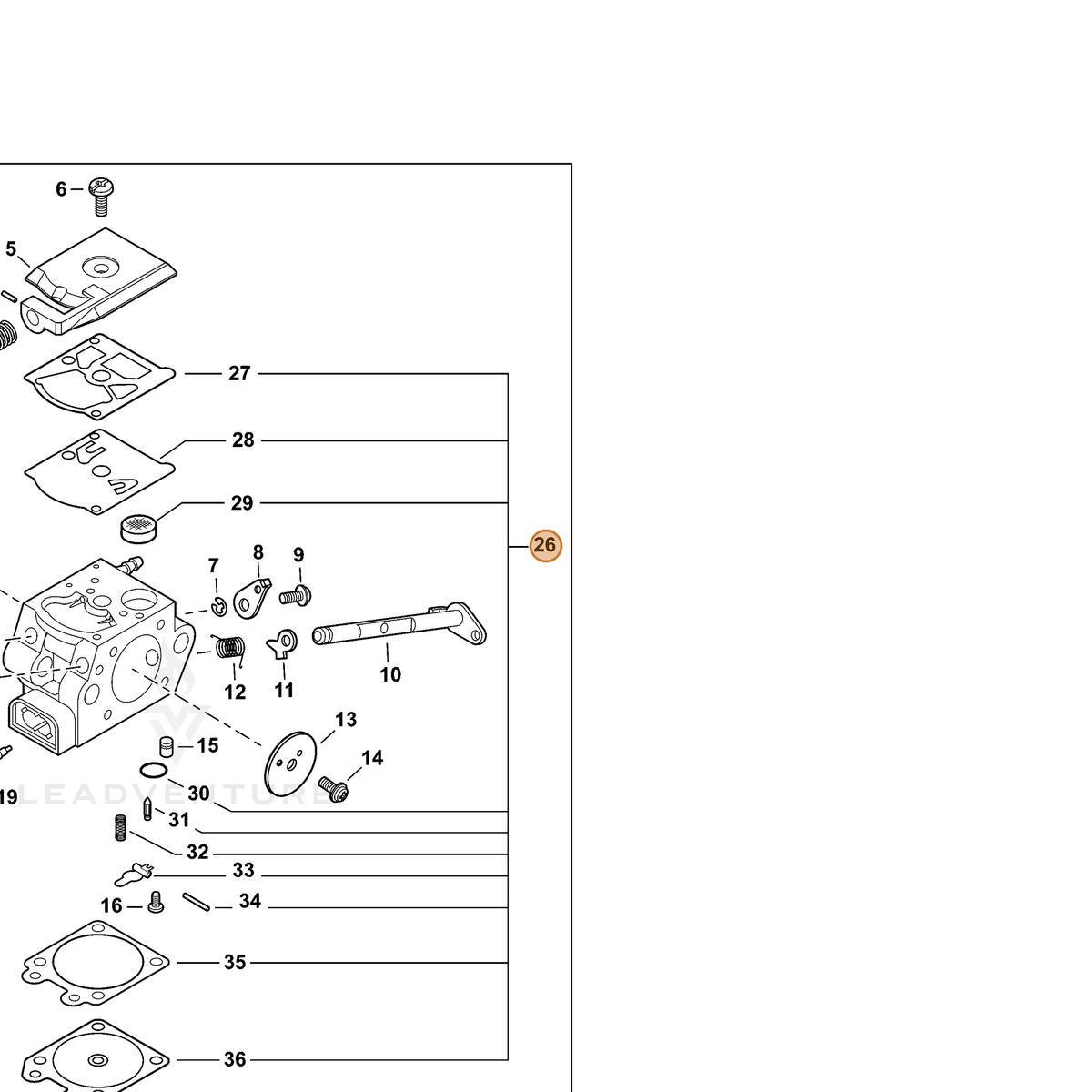 ECHO part P005003260 — IPL diagram snippet (6x zoom, amber highlight)