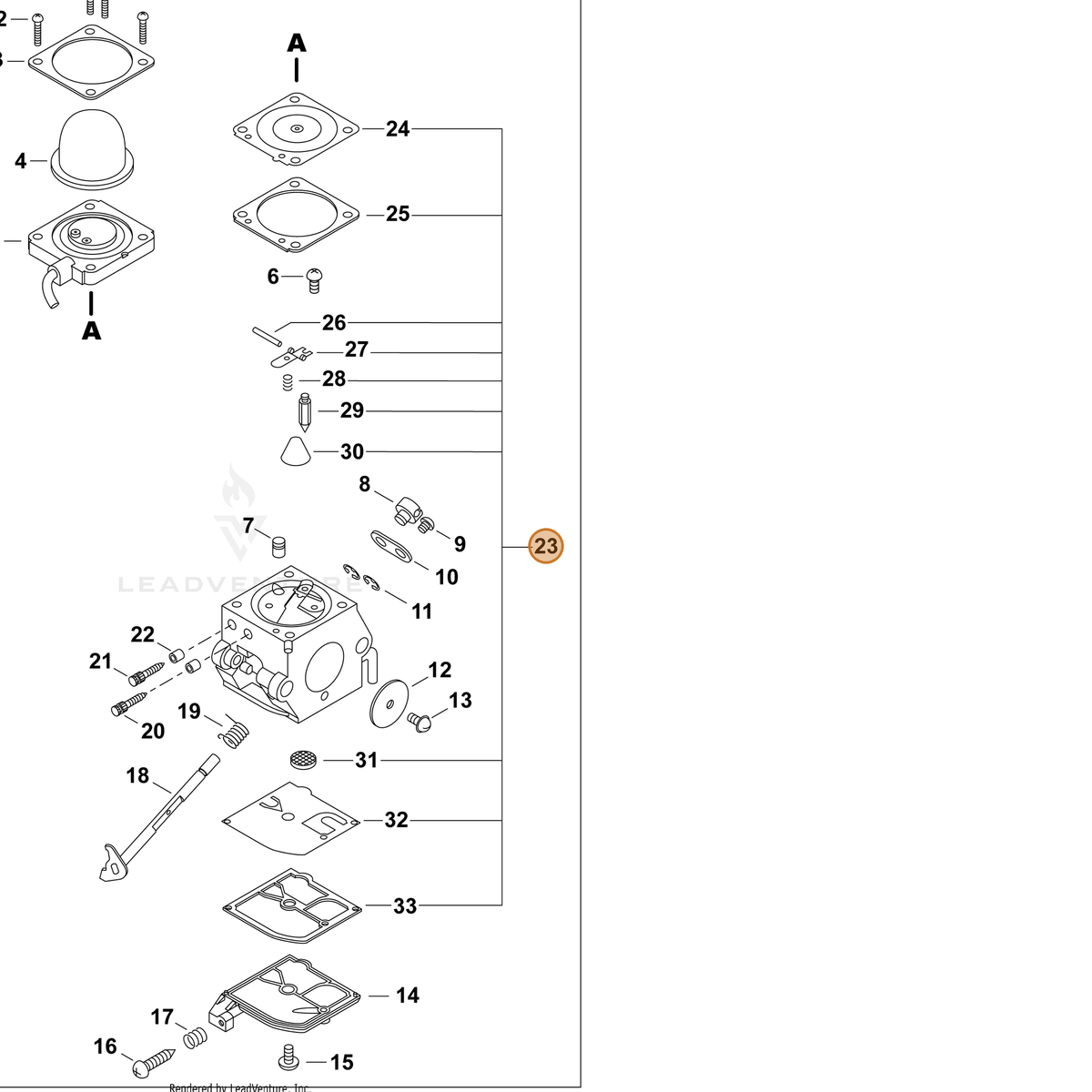 ECHO part P005003580 — IPL diagram snippet (6x zoom, amber highlight)