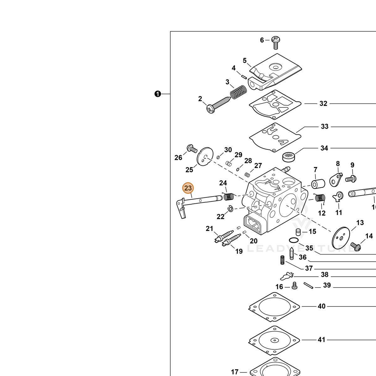ECHO part P005003600 — IPL diagram snippet (6x zoom, amber highlight)