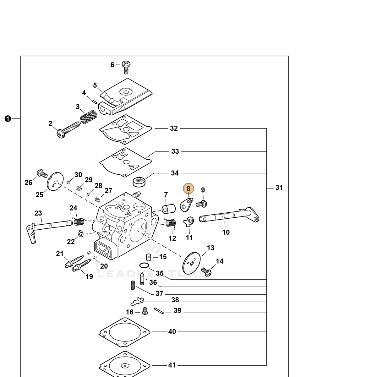 ECHO part P005003610 — IPL diagram snippet (6x zoom, amber highlight)