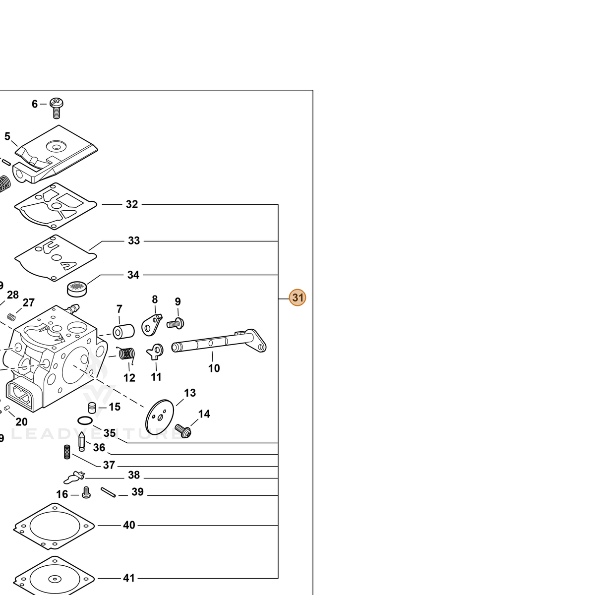 ECHO part P005003700 — IPL diagram snippet (6x zoom, amber highlight)